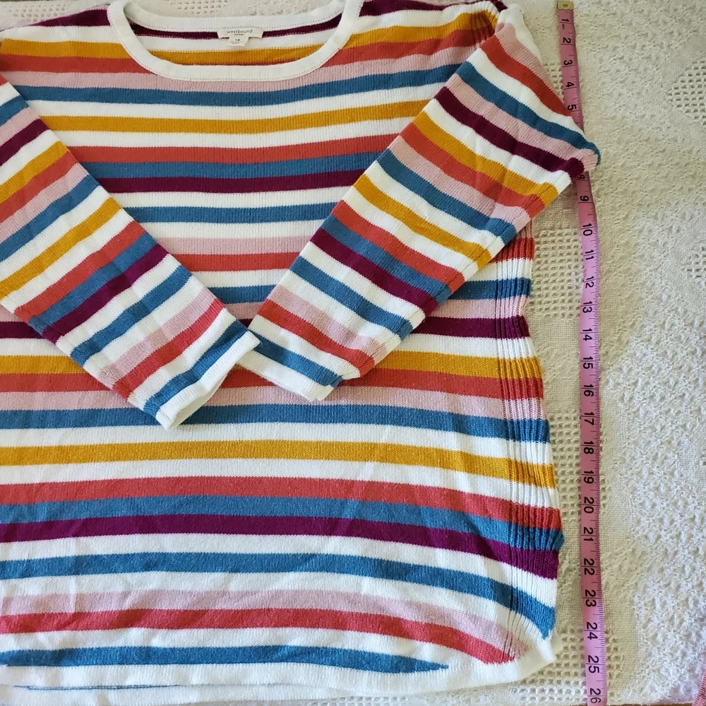 Westbound woman 1X striped colorful rainbow sweater sweatshirt top - Picture 8 of 13